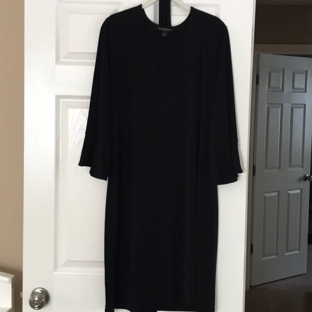 BR Black V Neck Women's Dress XL w/Tie Belt Polyester